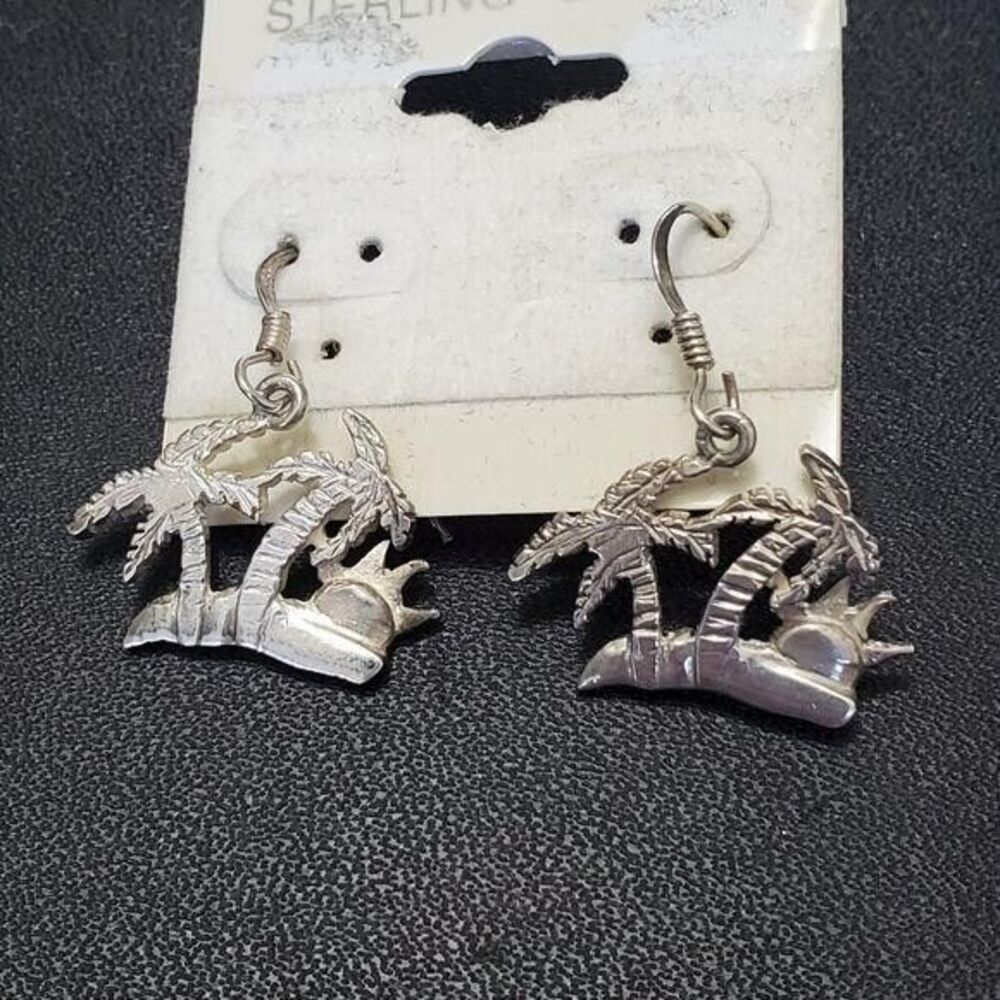 Sterling silver tropical earrings beach palm tree island
